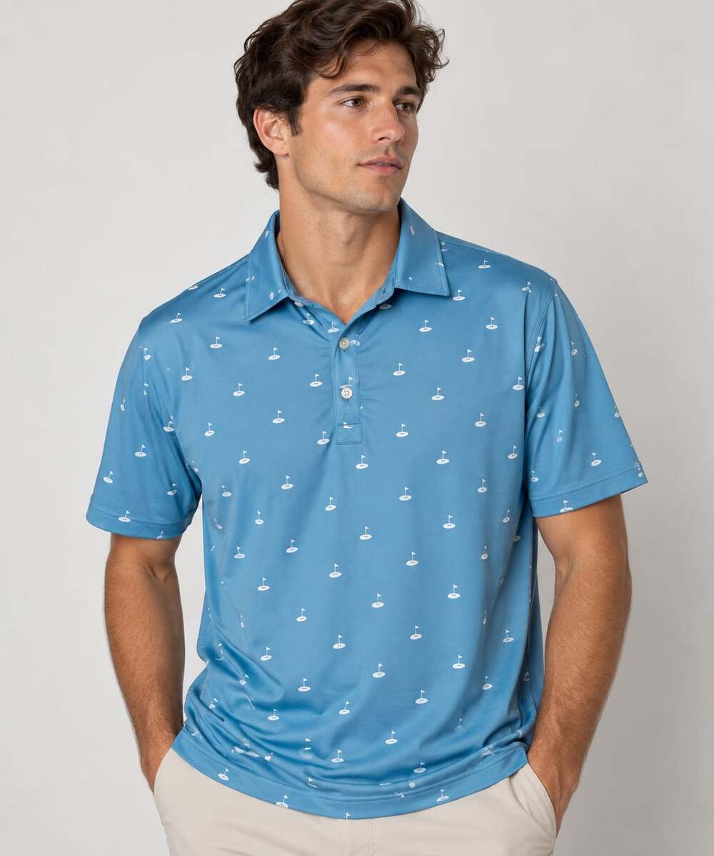 FootJoy Athletic Fit Golf Polo Size L Blue Flag Print